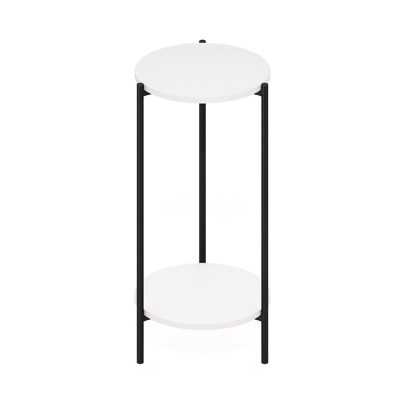 Mesa auxiliar redonda de 2 niveles con patas de metal – Negro / Blanco / Blanco y negro, para 1 persona