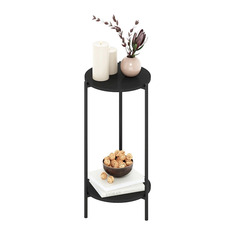 Mesa auxiliar redonda de 2 niveles con patas de metal – Negro / Blanco / Blanco y negro, para 1 persona