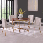 Juego de comedor redondo de 5 piezas, beige/gris, sillas de terciopelo, 4 asientos