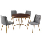 Juego de comedor redondo de 5 piezas, beige/gris, sillas de terciopelo, 4 asientos