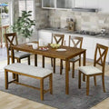 Juego de comedor de madera maciza de 6 piezas en marrón/gris/espresso, para 6 personas