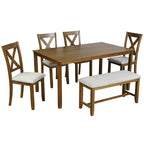 Juego de comedor de madera maciza de 6 piezas en marrón/gris/espresso, para 6 personas