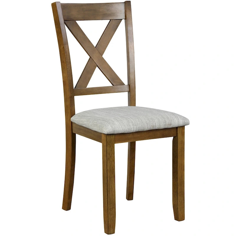 Juego de comedor de madera maciza de 6 piezas en marrón/gris/espresso, para 6 personas
