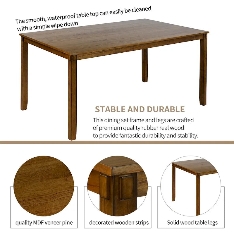 Juego de comedor de madera maciza de 6 piezas en marrón/gris/espresso, para 6 personas