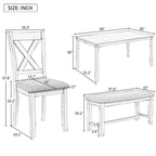 Juego de comedor de madera maciza de 6 piezas en marrón/gris/espresso, para 6 personas
