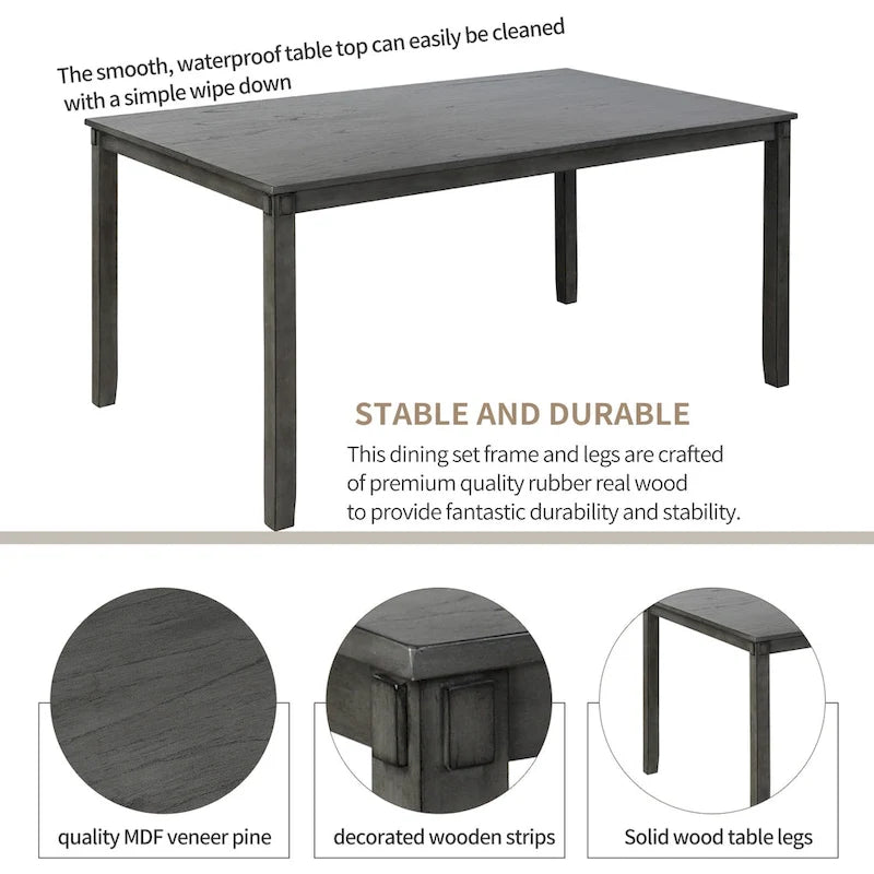Juego de comedor de madera maciza de 6 piezas en marrón/gris/espresso, para 6 personas