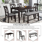 Juego de comedor de madera maciza de 6 piezas en marrón/gris/espresso, para 6 personas