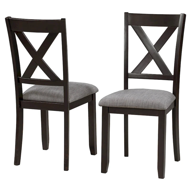 Juego de comedor de madera maciza de 6 piezas en marrón/gris/espresso, para 6 personas