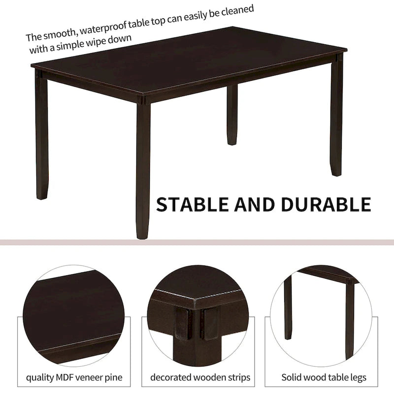 Juego de comedor de madera maciza de 6 piezas en marrón/gris/espresso, para 6 personas