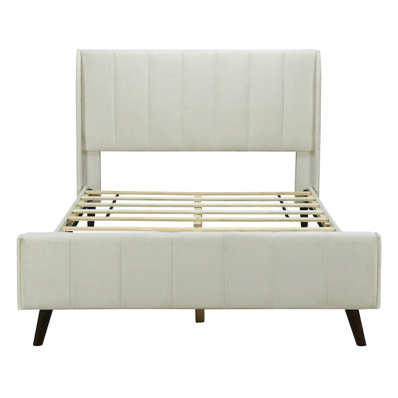 Cama de plataforma tapizada en terciopelo beige/gris/rosa, tamaño matrimonial, para 2 personas