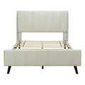 Cama de plataforma tapizada en terciopelo beige/gris/rosa, tamaño matrimonial, para 2 personas