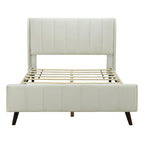 Cama de plataforma tapizada en terciopelo beige/gris/rosa, tamaño matrimonial, para 2 personas