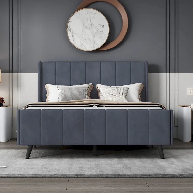 Cama de plataforma tapizada en terciopelo beige/gris/rosa, tamaño matrimonial, para 2 personas