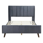 Cama de plataforma tapizada en terciopelo beige/gris/rosa, tamaño matrimonial, para 2 personas
