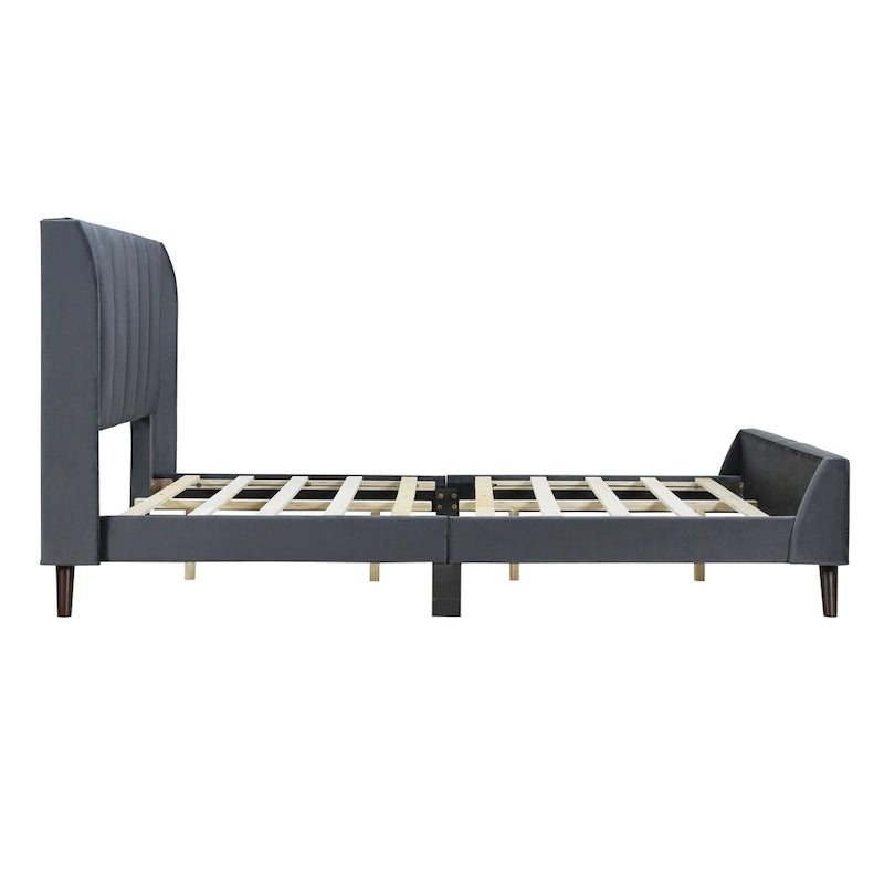Cama de plataforma tapizada en terciopelo beige/gris/rosa, tamaño matrimonial, para 2 personas
