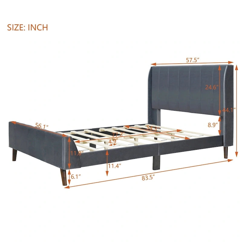 Cama de plataforma tapizada en terciopelo beige/gris/rosa, tamaño matrimonial, para 2 personas