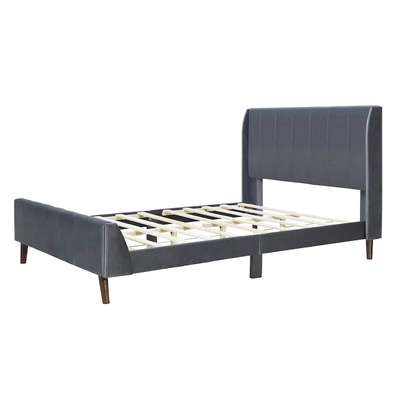Cama de plataforma tapizada en terciopelo beige/gris/rosa, tamaño matrimonial, para 2 personas