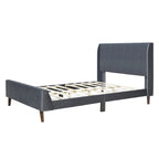 Cama de plataforma tapizada en terciopelo beige/gris/rosa, tamaño matrimonial, para 2 personas