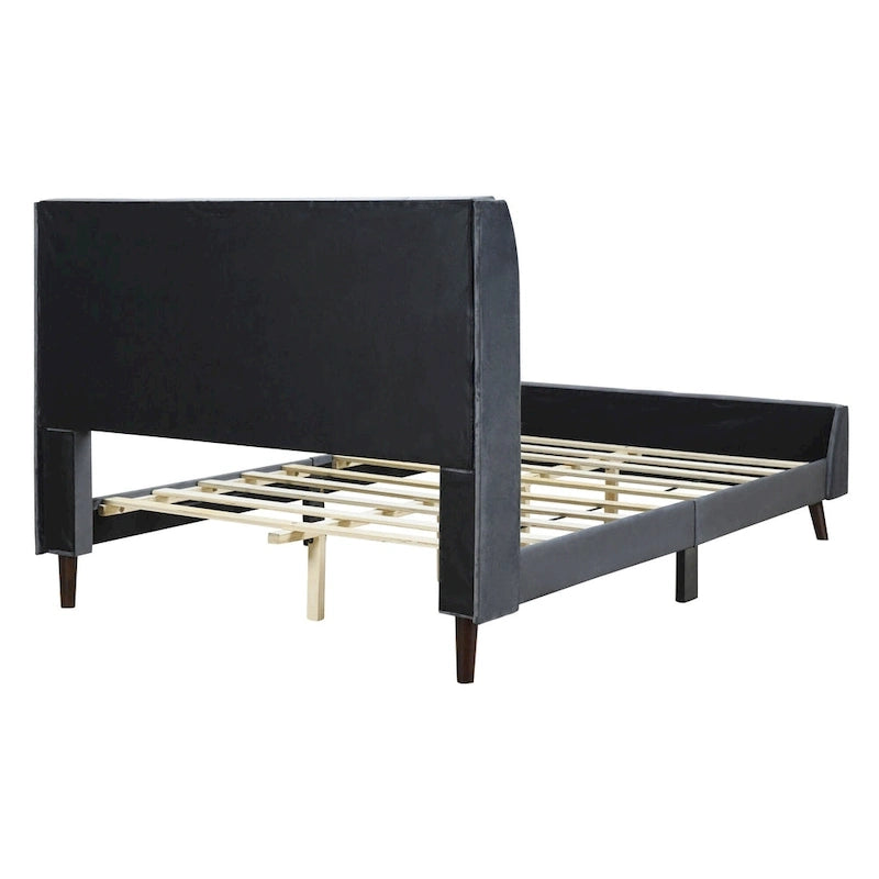 Cama de plataforma tapizada en terciopelo beige/gris/rosa, tamaño matrimonial, para 2 personas