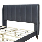 Cama de plataforma tapizada en terciopelo beige/gris/rosa, tamaño matrimonial, para 2 personas