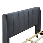 Cama de plataforma tapizada en terciopelo beige/gris/rosa, tamaño matrimonial, para 2 personas