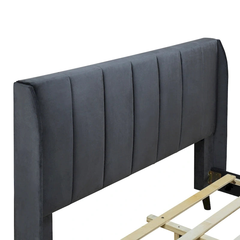 Cama de plataforma tapizada en terciopelo beige/gris/rosa, tamaño matrimonial, para 2 personas