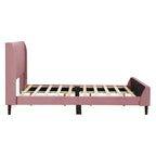 Cama de plataforma tapizada en terciopelo beige/gris/rosa, tamaño matrimonial, para 2 personas