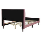 Cama de plataforma tapizada en terciopelo beige/gris/rosa, tamaño matrimonial, para 2 personas