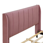 Cama de plataforma tapizada en terciopelo beige/gris/rosa, tamaño matrimonial, para 2 personas