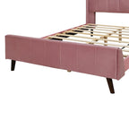Cama de plataforma tapizada en terciopelo beige/gris/rosa, tamaño matrimonial, para 2 personas