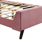 Cama de plataforma tapizada en terciopelo beige/gris/rosa, tamaño matrimonial, para 2 personas