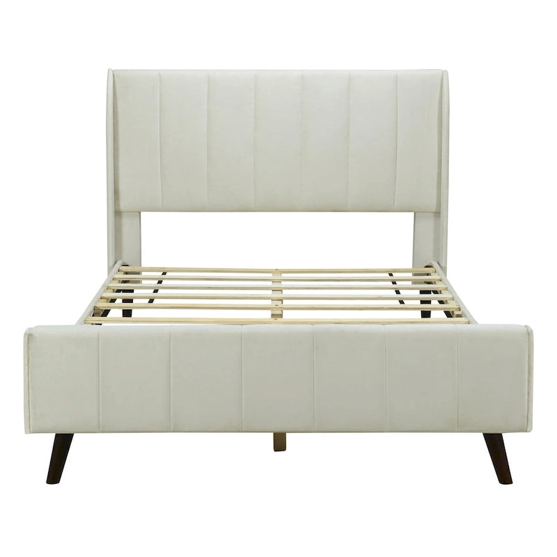 Cama de plataforma tapizada en terciopelo beige/gris/rosa, tamaño matrimonial, para 2 personas