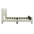 Cama de plataforma tapizada en terciopelo beige/gris/rosa, tamaño matrimonial, para 2 personas