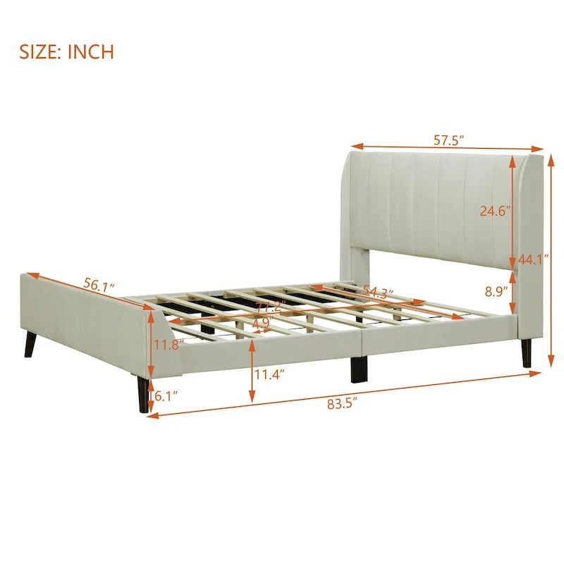 Cama de plataforma tapizada en terciopelo beige/gris/rosa, tamaño matrimonial, para 2 personas
