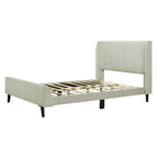 Cama de plataforma tapizada en terciopelo beige/gris/rosa, tamaño matrimonial, para 2 personas