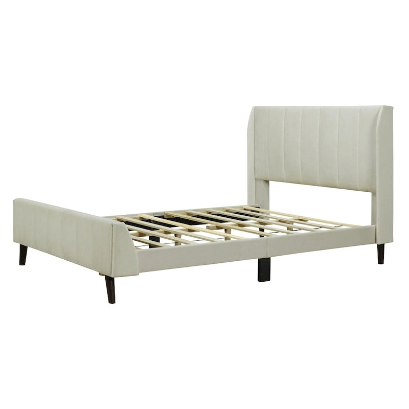 Cama de plataforma tapizada en terciopelo beige/gris/rosa, tamaño matrimonial, para 2 personas