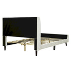 Cama de plataforma tapizada en terciopelo beige/gris/rosa, tamaño matrimonial, para 2 personas