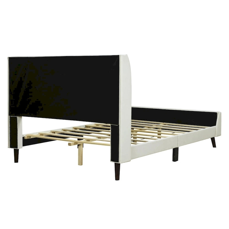 Cama de plataforma tapizada en terciopelo beige/gris/rosa, tamaño matrimonial, para 2 personas