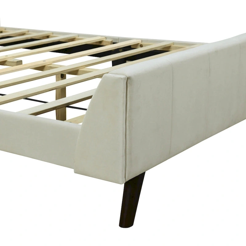 Cama de plataforma tapizada en terciopelo beige/gris/rosa, tamaño matrimonial, para 2 personas