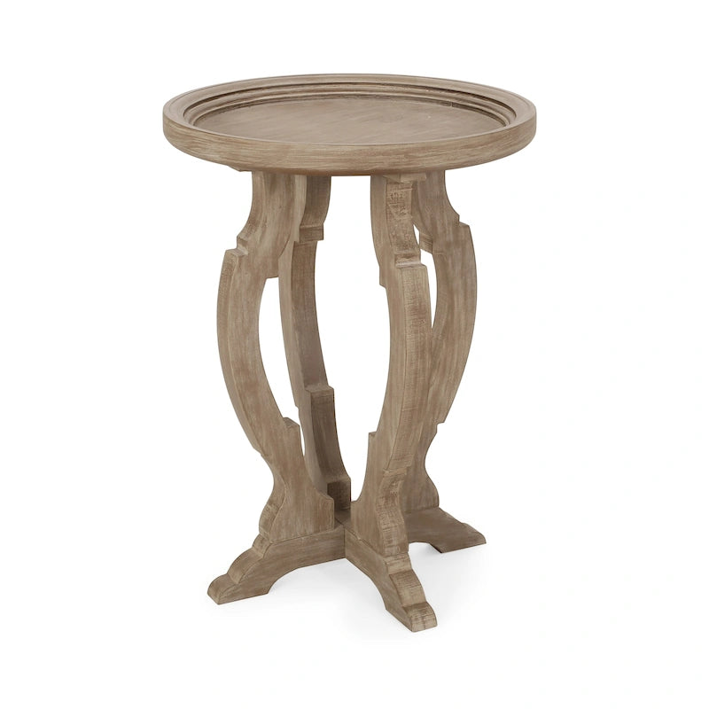 Mesa auxiliar redonda estilo campestre francés en natural/natural + blanco envejecido