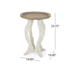 Mesa auxiliar redonda estilo campestre francés en natural/natural + blanco envejecido