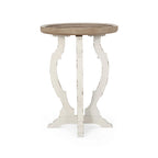 Mesa auxiliar redonda estilo campestre francés en natural/natural + blanco envejecido