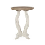 Mesa auxiliar redonda estilo campestre francés en natural/natural + blanco envejecido