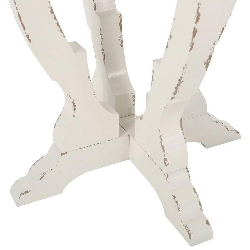 Mesa auxiliar redonda estilo campestre francés en natural/natural + blanco envejecido