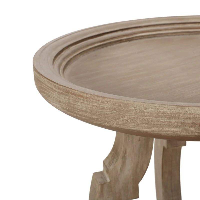 Mesa auxiliar redonda estilo campestre francés en natural/natural + blanco envejecido