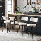Taburete de bar de tela de osito negro/beige con base de metal - Juego de 2 o 4