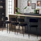 Taburete de bar de tela de osito negro/beige con base de metal - Juego de 2 o 4
