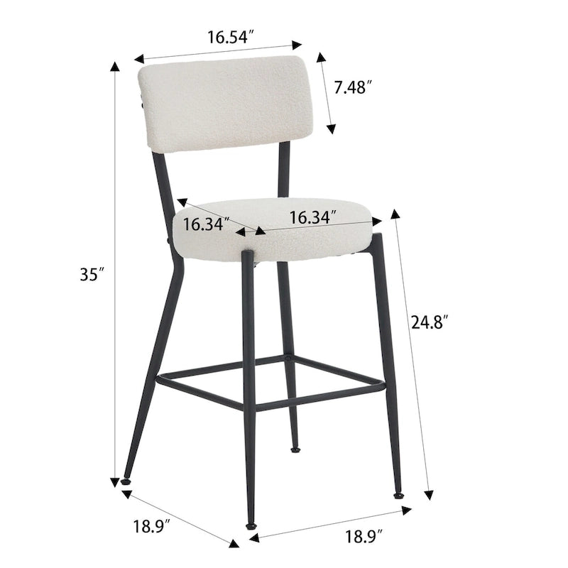Taburete de bar de tela de osito negro/beige con base de metal - Juego de 2 o 4