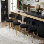 Taburete de bar de tela de osito negro/beige con base de metal - Juego de 2 o 4