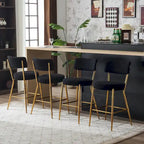 Taburete de bar de tela de osito negro/beige con base de metal - Juego de 2 o 4